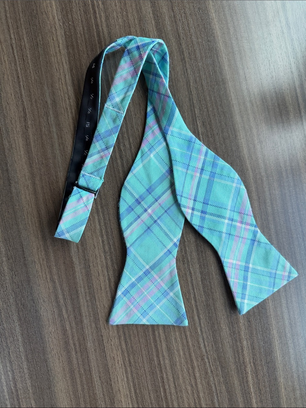 Cremieux Aqua Plaid adjustable Self-Tie Bow Tie with Pink & Blue Accents